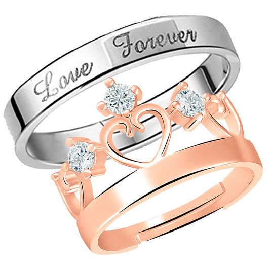 Valentine Gifts Love Forever and Crown Adjustable Couple Ring