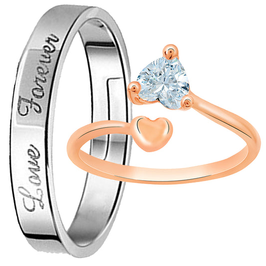 Valentine Gifts Love Forever and Dual Heart Adjustable Couple Ring