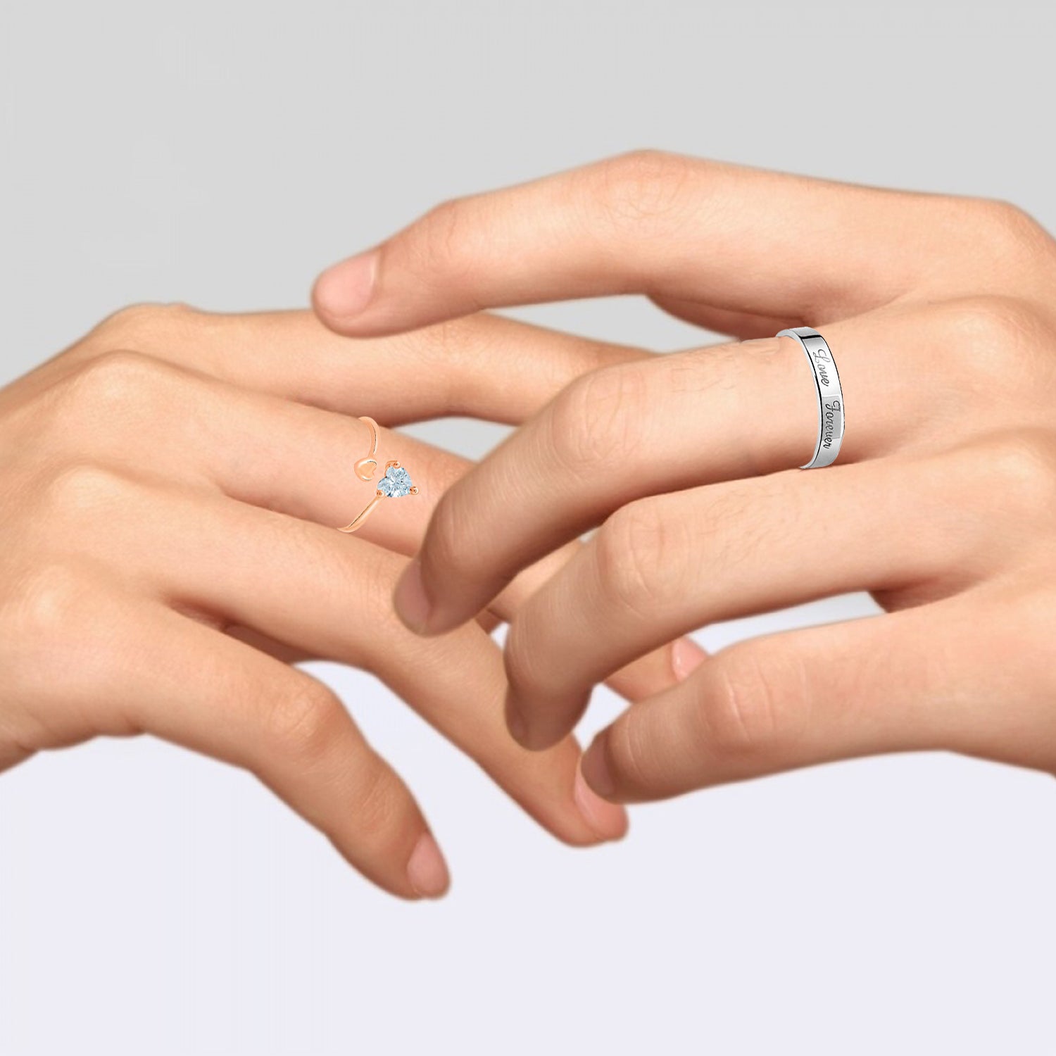 Valentine Gifts Love Forever and Dual Heart Adjustable Couple Ring