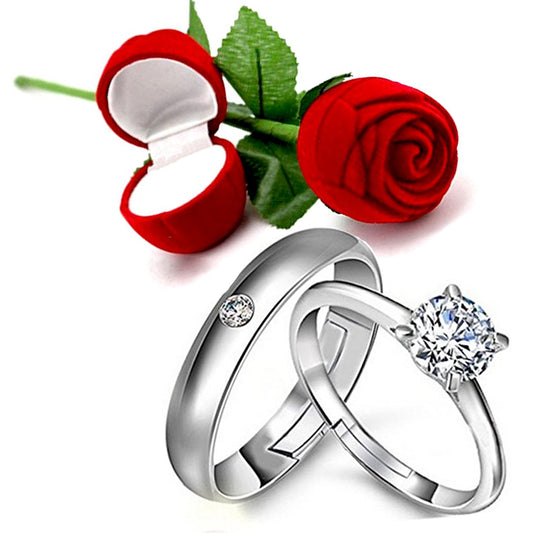 Cubic Zirconia and Crystal Valentine's Day Couple Ring Gift with Rose Box
