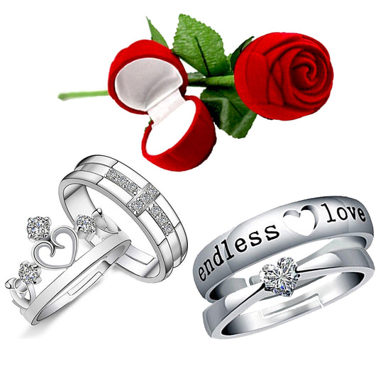 Combo of Cross Crown and endless Love Heart Couple Finger Rings