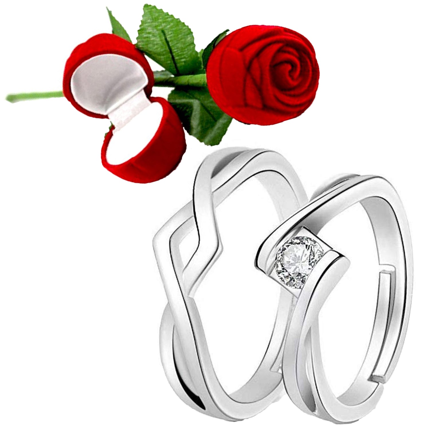 Valentine Gift Proposal Crystal Elegant Couple Adjustable Ring