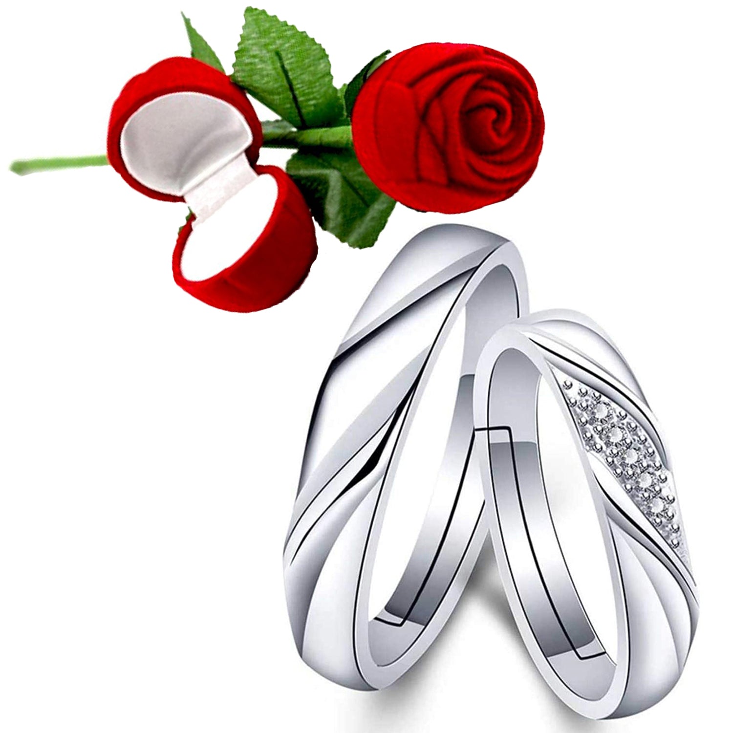 Valentine Gift Proposal Crystal Elegant Couple Adjustable Ring