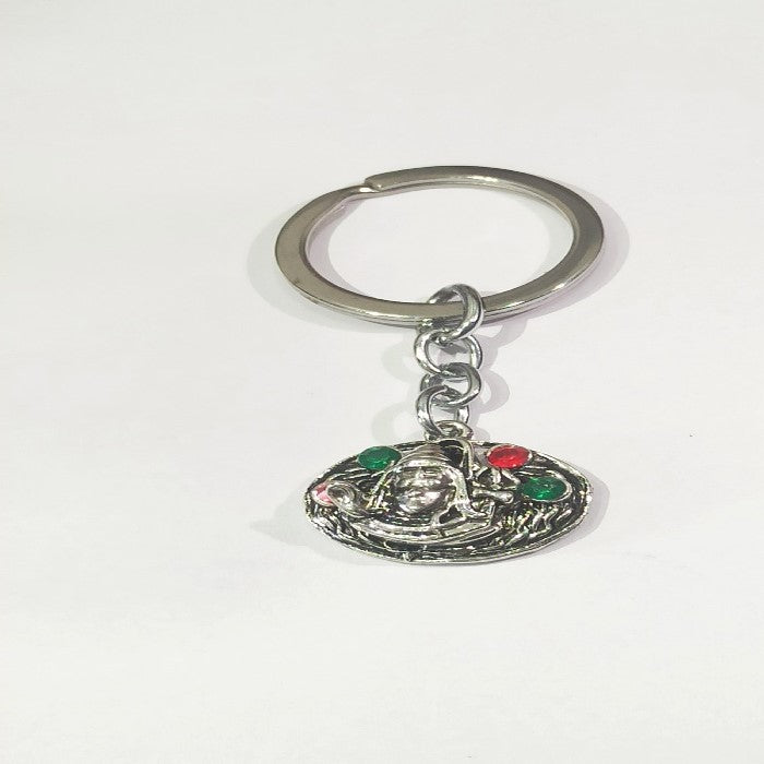 Mahi Rhodium-Plated pink & Green Stone Shiva Key Chain(KC1100045)