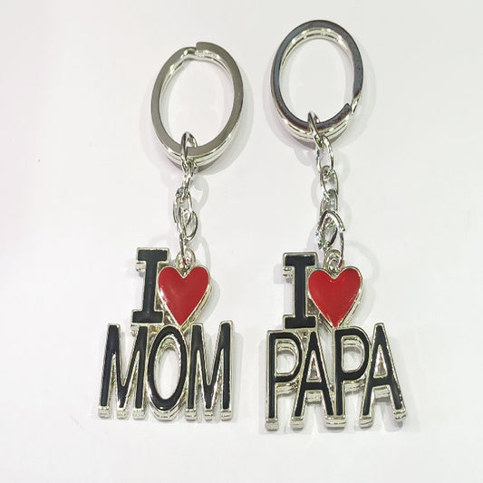I Love Mom'' & ''I Love Papa'' Letter Heart Meena Enamelled Couple Keychain