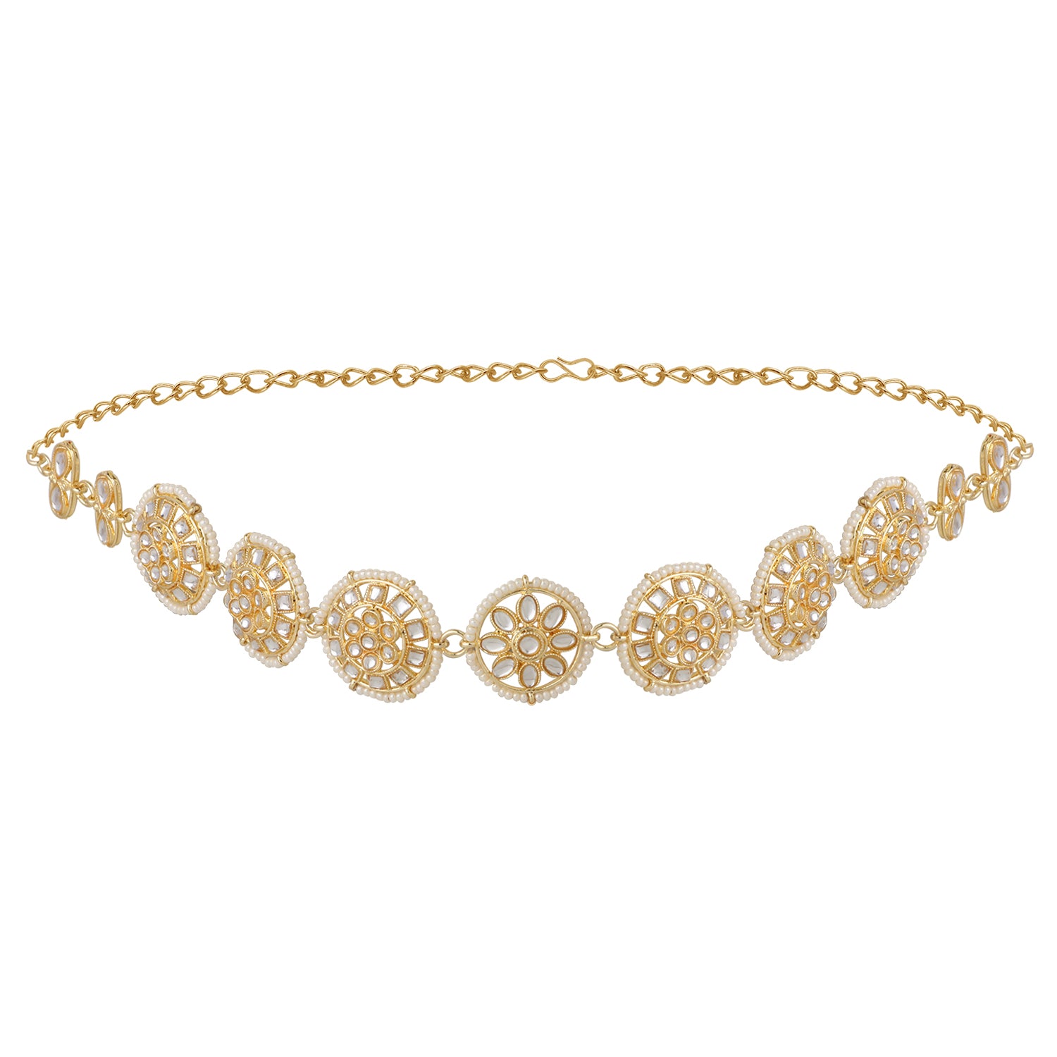 Gold Tone Kundan Floral Ethnic Head Chain