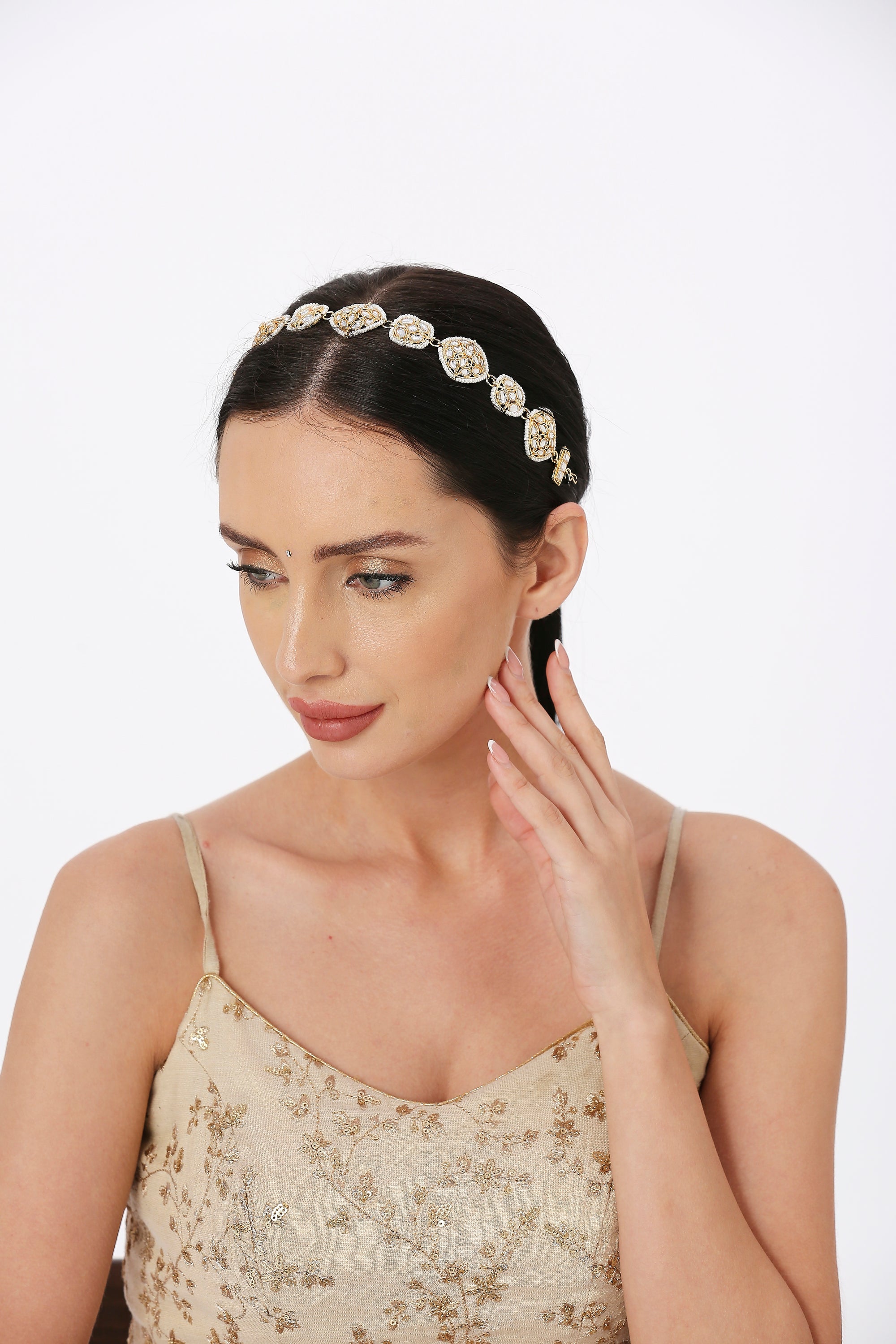 White Kundan Floral Traditional Sheeshphool