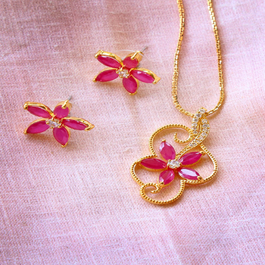Floral inspired Ruby Pendant set