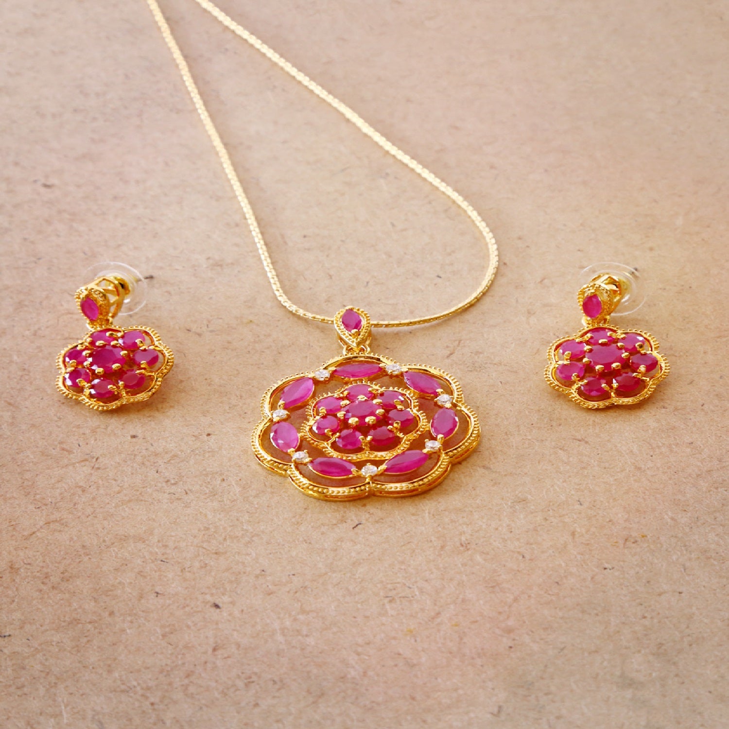 Ethnic Designer Ruby Pendant set