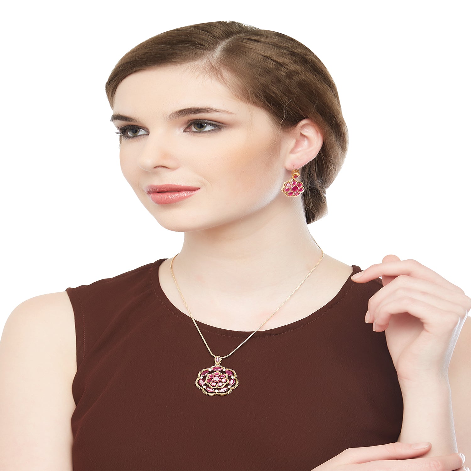 Ethnic Designer Ruby Pendant set