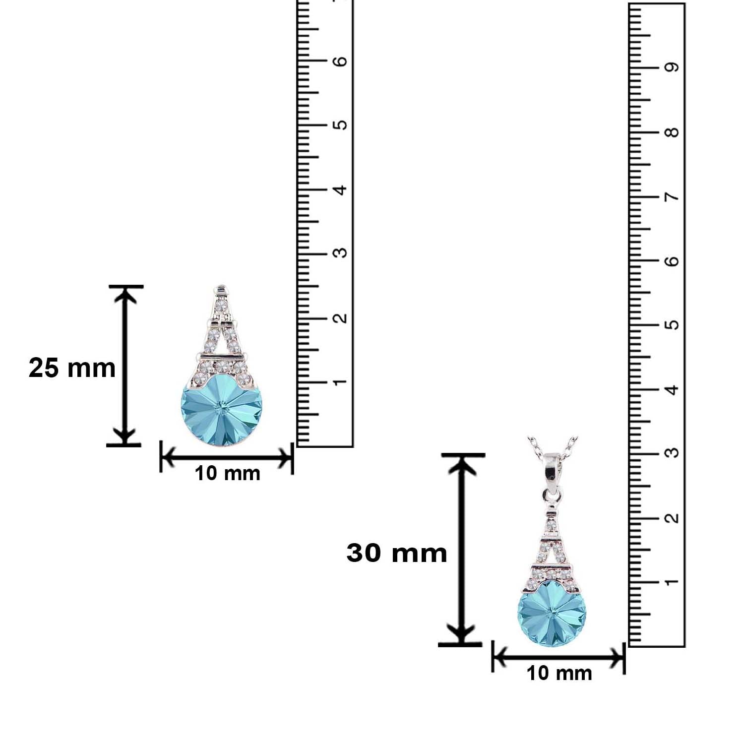 Amethyst Aqua Blue Eiffel Tower Love Pendant set with Crystals