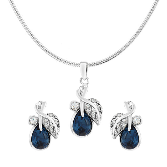 Valentine Gift Montana Blue Berry Marquise Pendant Set with Crystals