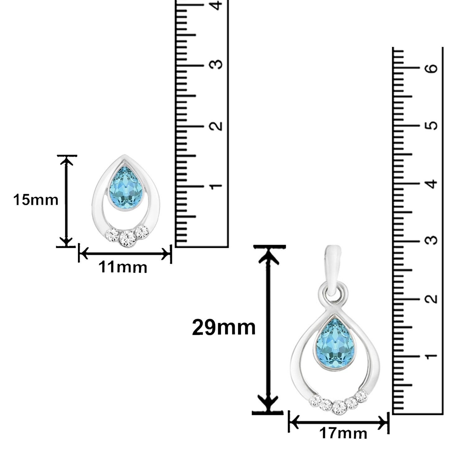 Valentine Gift Pretty Blue Drop Pendant Set with Crystals