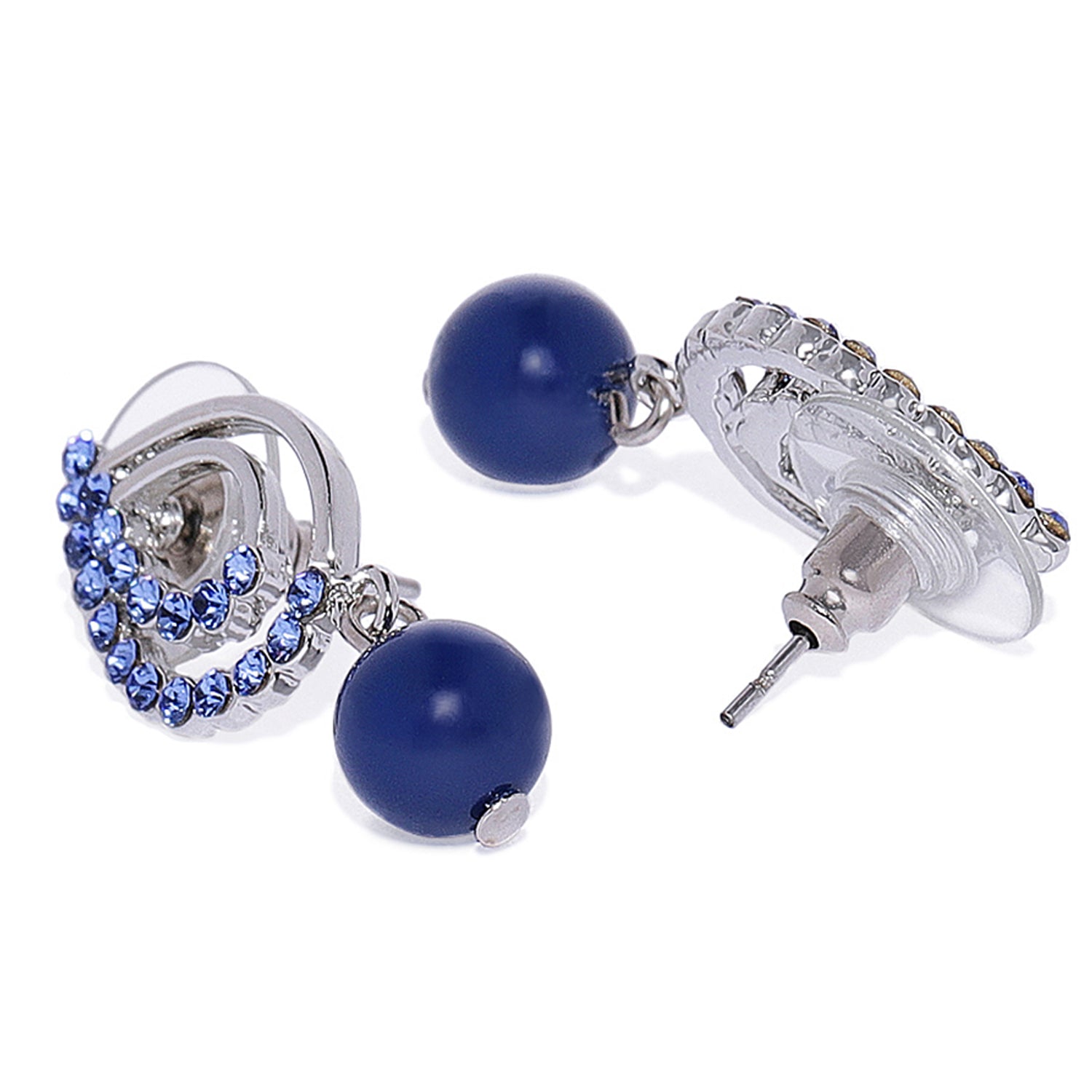 Valentine Gift Blue Crystals and Artificial Pearls Paisley Necklace Set