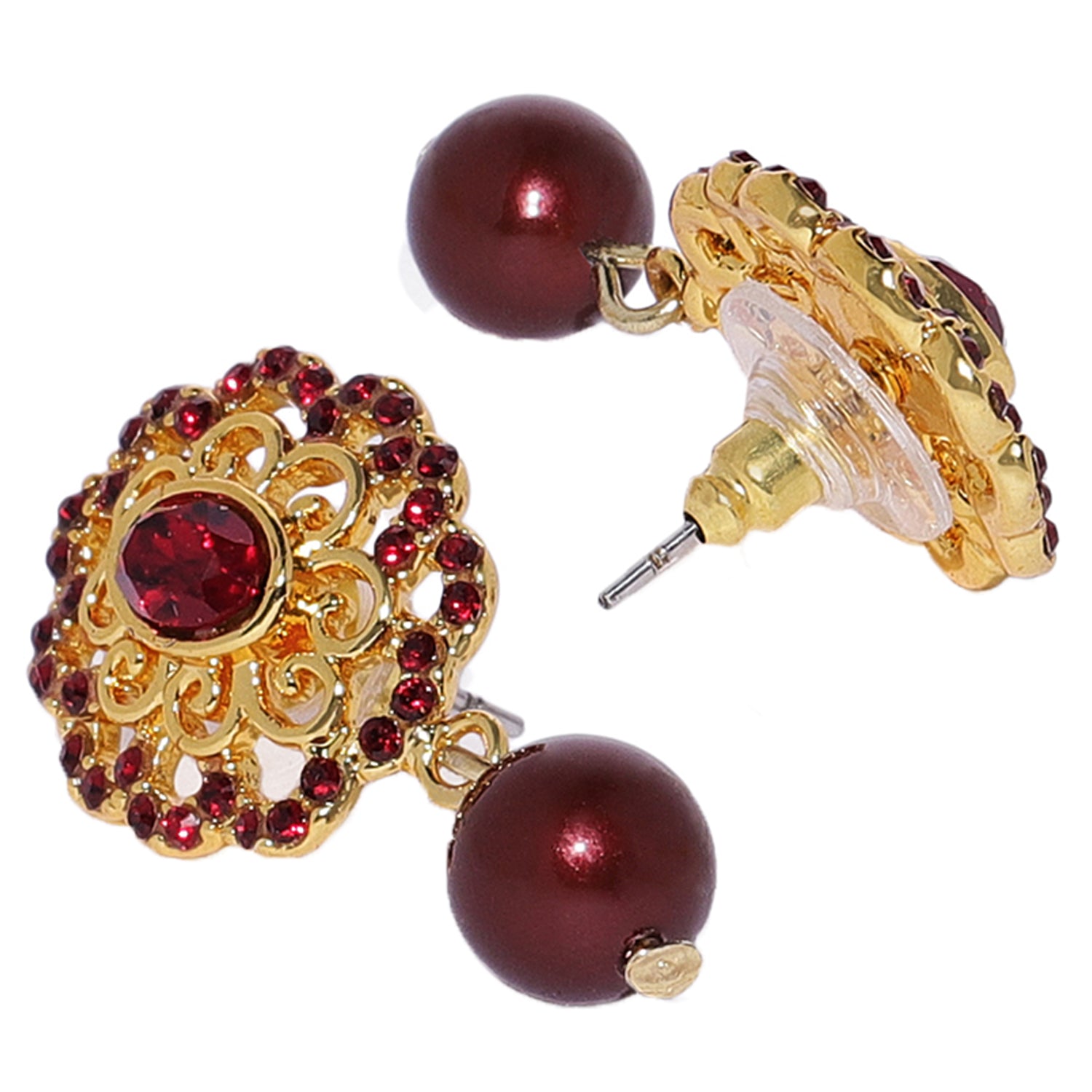 Valentine Gift Marron Crystals and Artificial Pearls Floral Necklace Stet