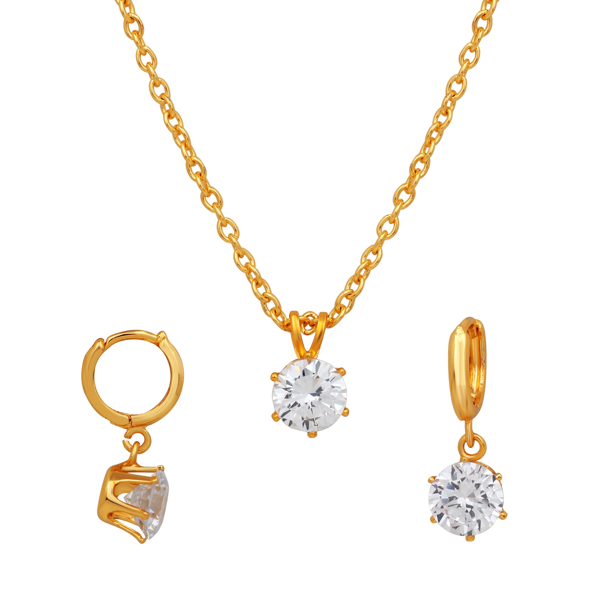 Solitaire White Round Crystal Pendant Set