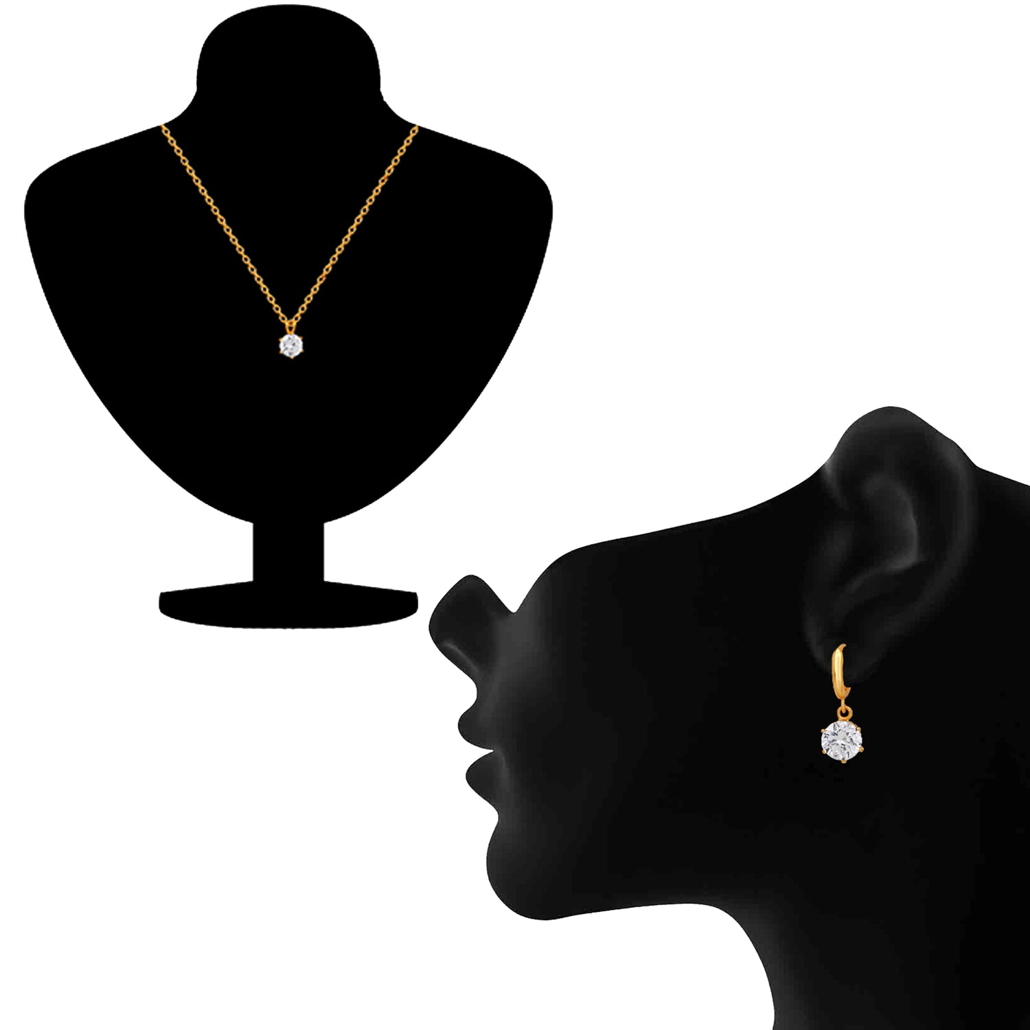 Solitaire White Round Crystal Pendant Set