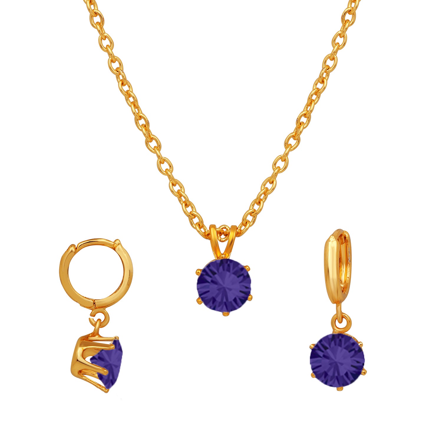 Solitaire White Round Crystal Pendant Set