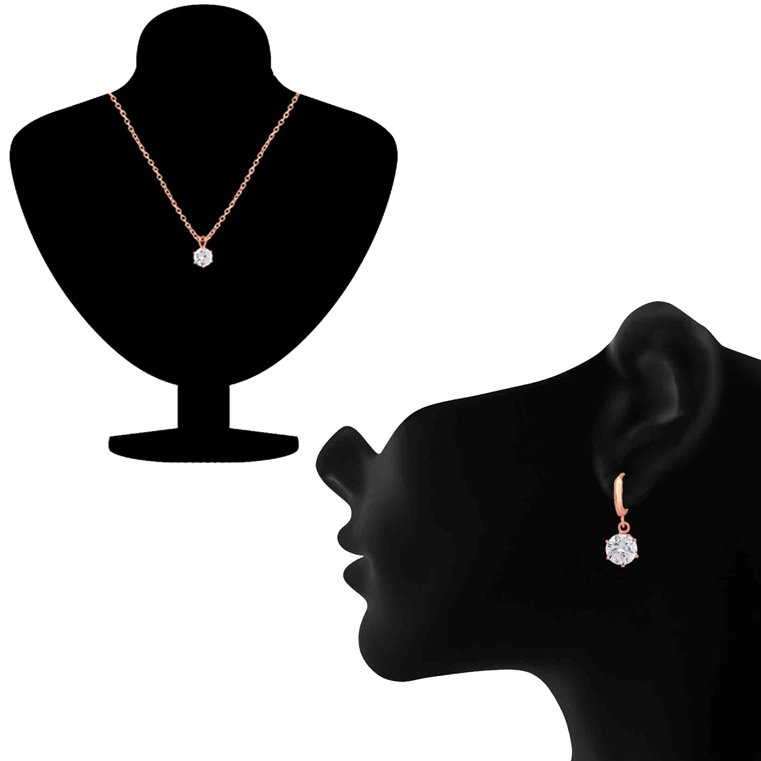 Solitaire White Round Crystal Pendant Set