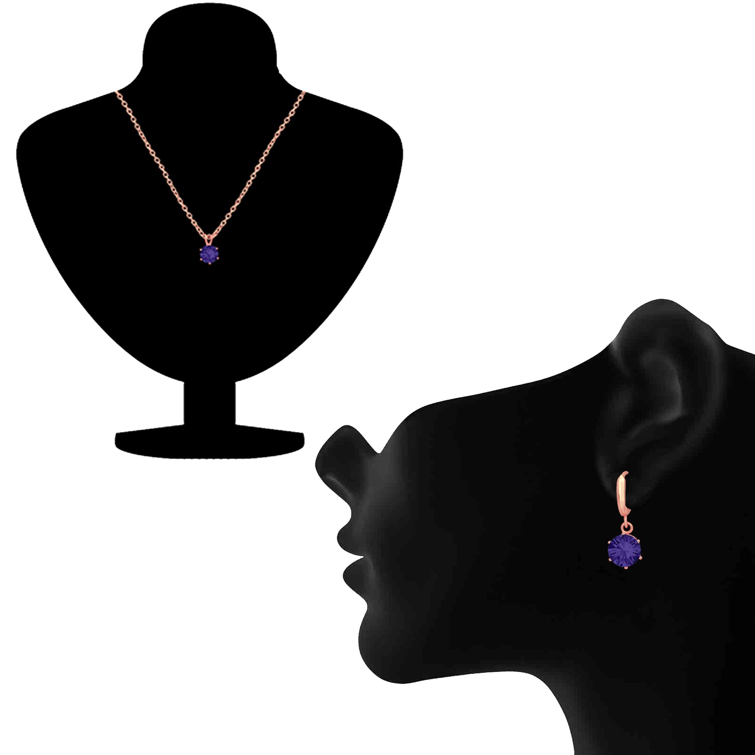 Solitaire White Round Crystal Pendant Set