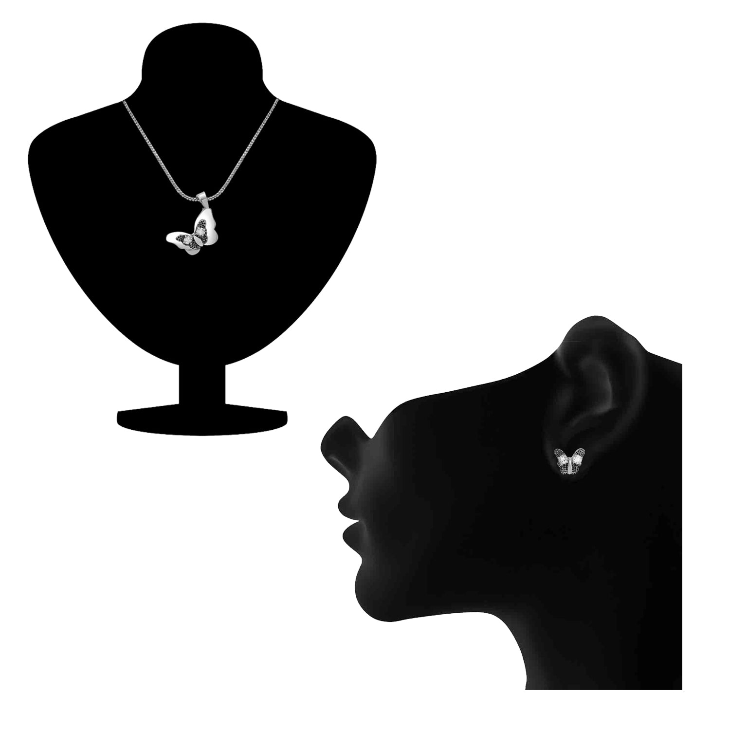 White Solitare Crystal Butterfly Shaped Pendant Set