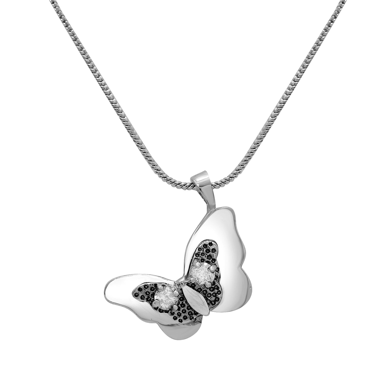 White Solitare Crystal Butterfly Shaped Pendant Set