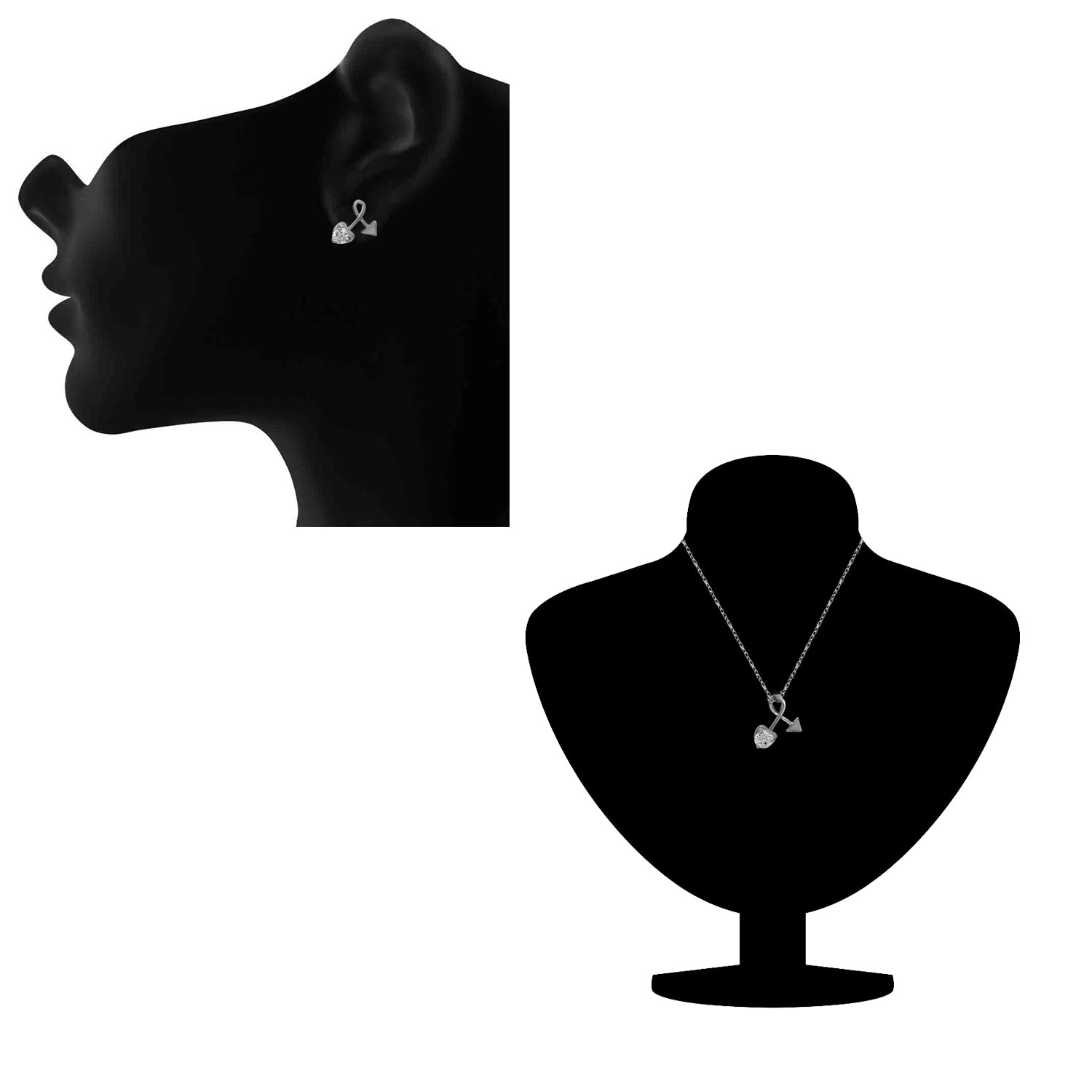 Love in Heart Arraw  Pendant Set with Crystal