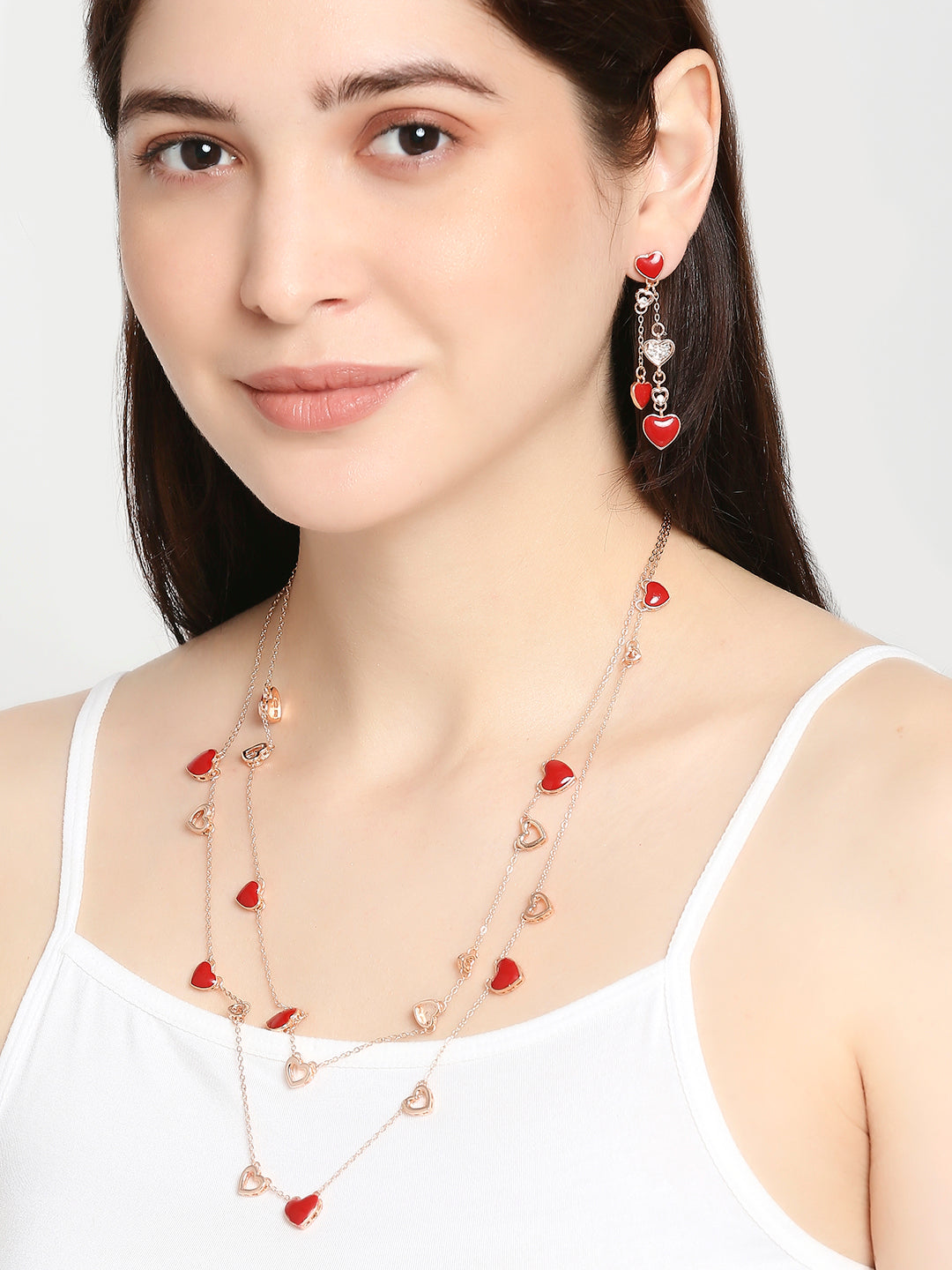 Green Heart Crystal Layered Necklaceset