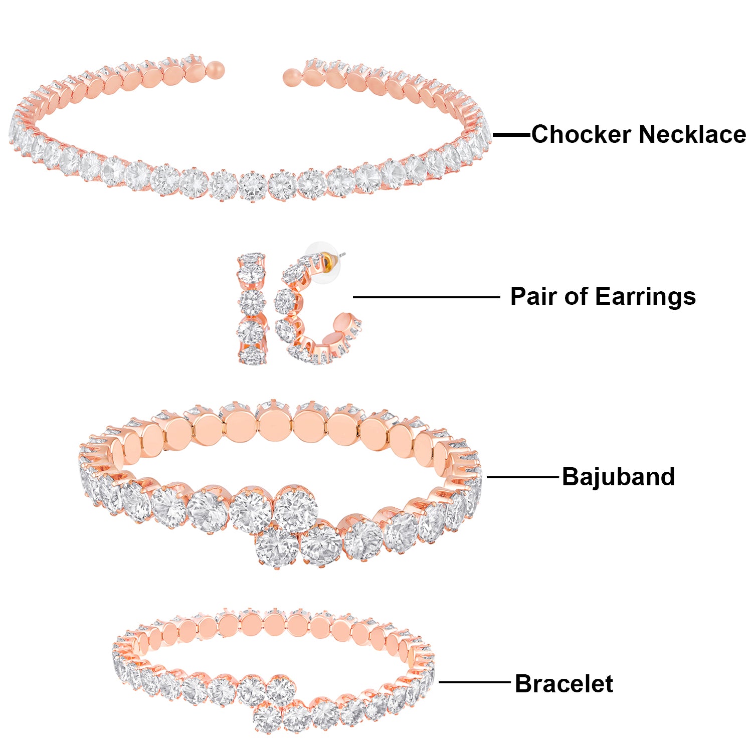 Elegant CZ Adjustable Choker Necklaces Jewellery Set