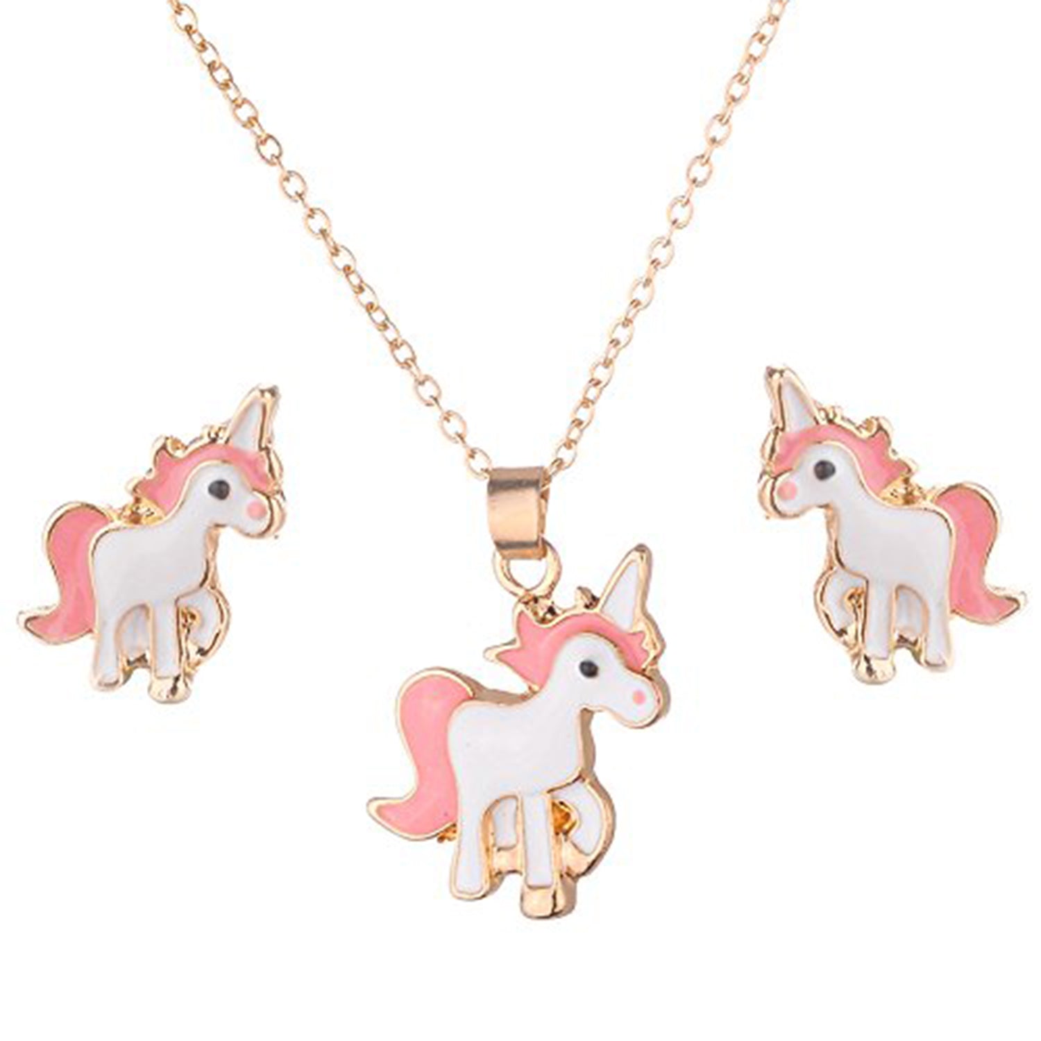 Meena Enamelled Cute Unicorn Shaped Pendant Set