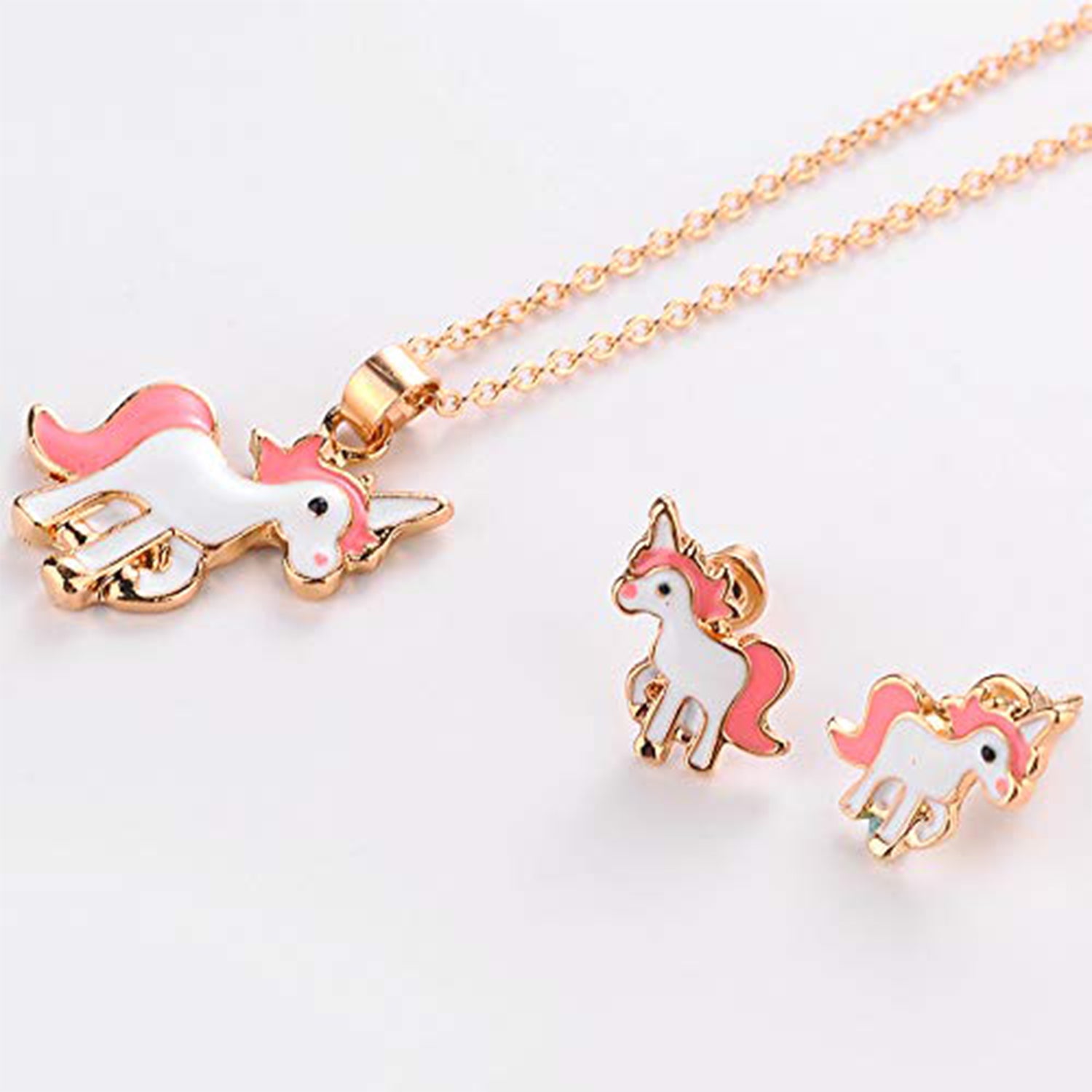 Meena Enamelled Cute Unicorn Shaped Pendant Set