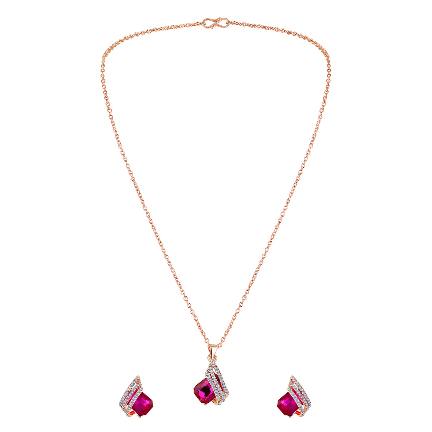 Shining Angel Wings Pink and White Crystal Pendant Necklace Earrings Set