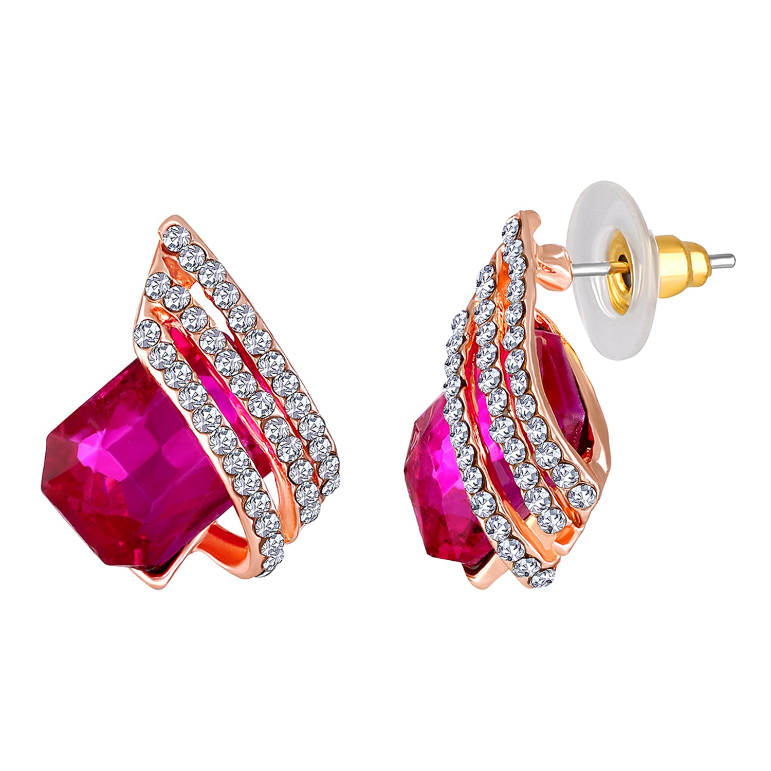 Shining Angel Wings Pink and White Crystal Pendant Necklace Earrings Set