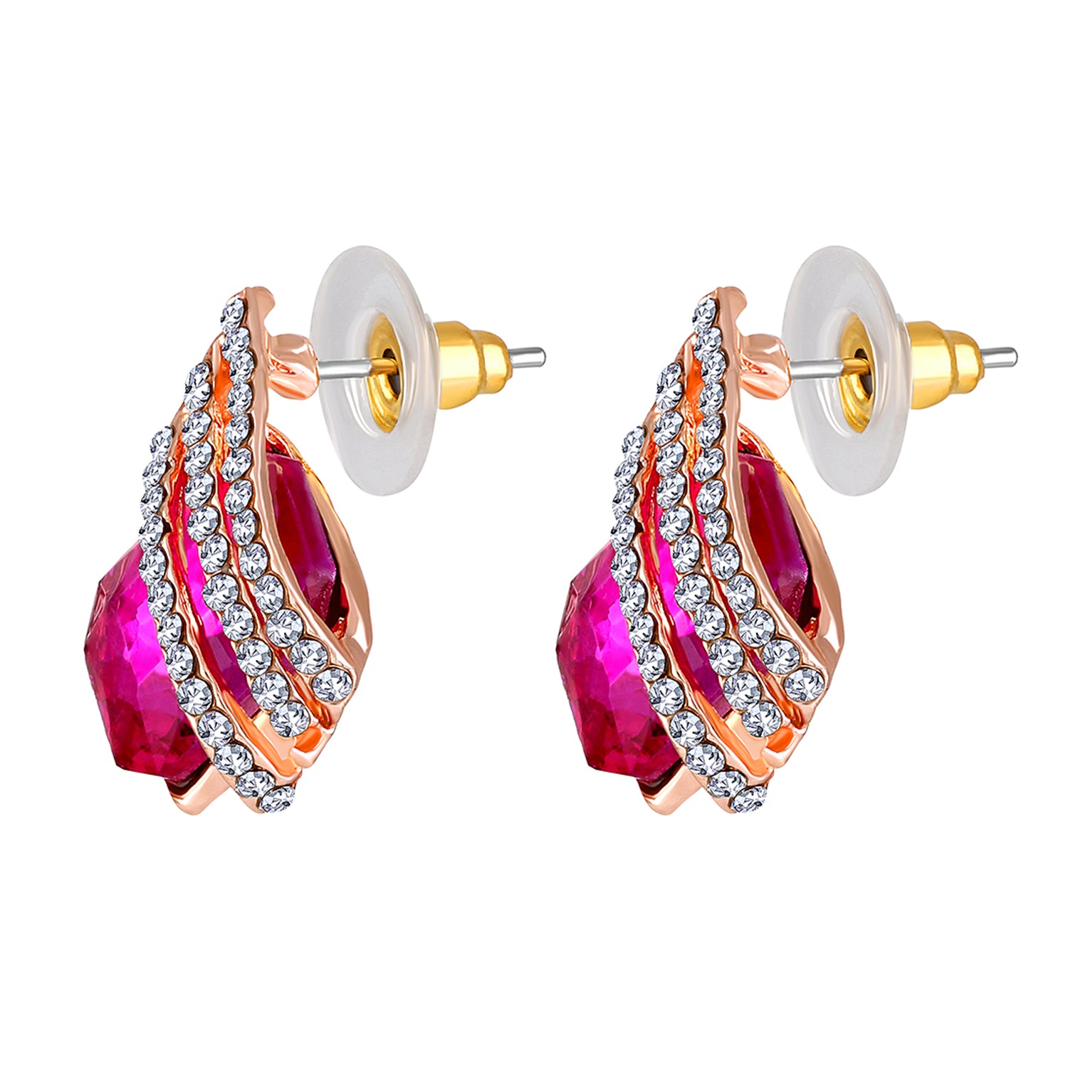 Shining Angel Wings Pink and White Crystal Pendant Necklace Earrings Set