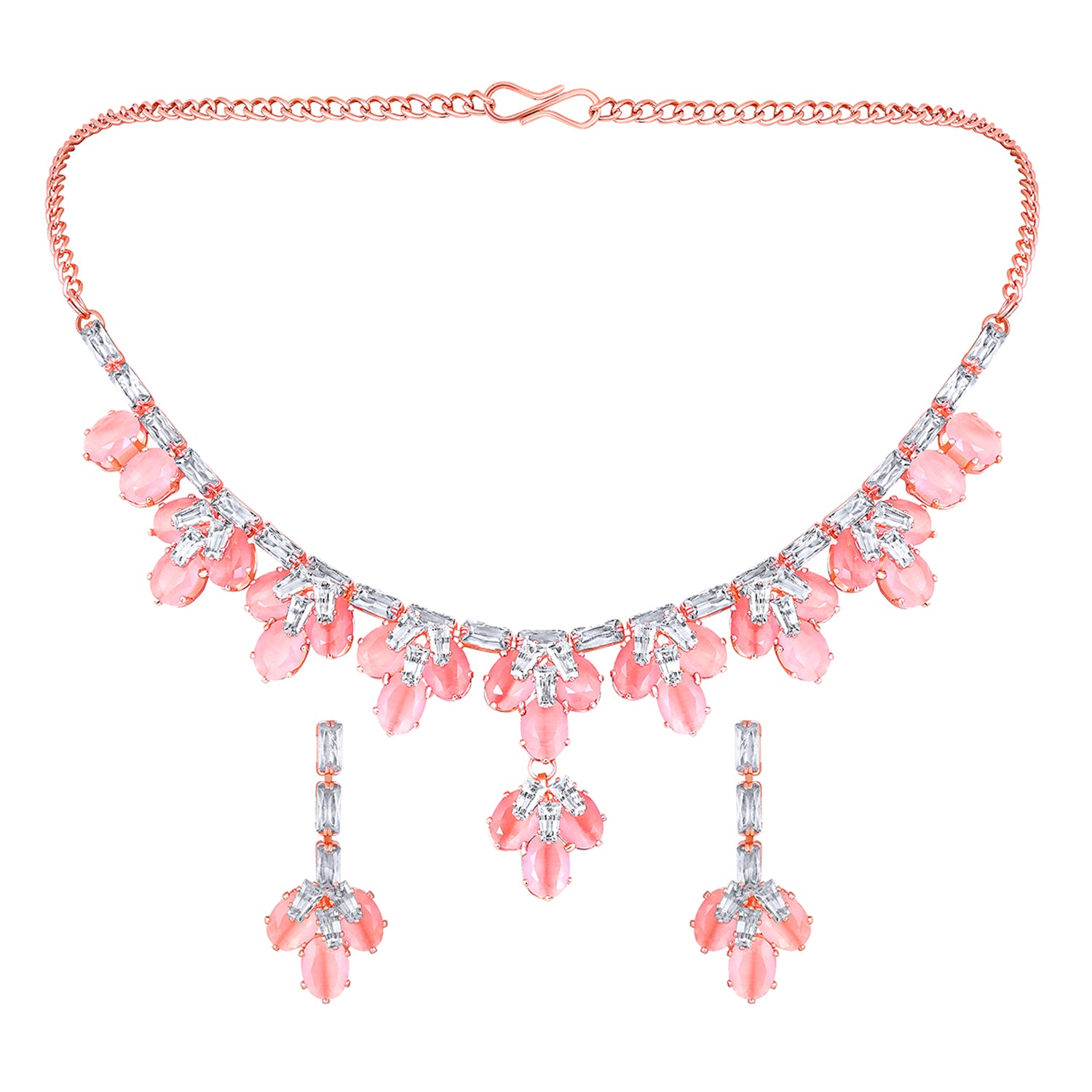 Elegant Floral CZ Necklace Paired with a Pair of Earrings