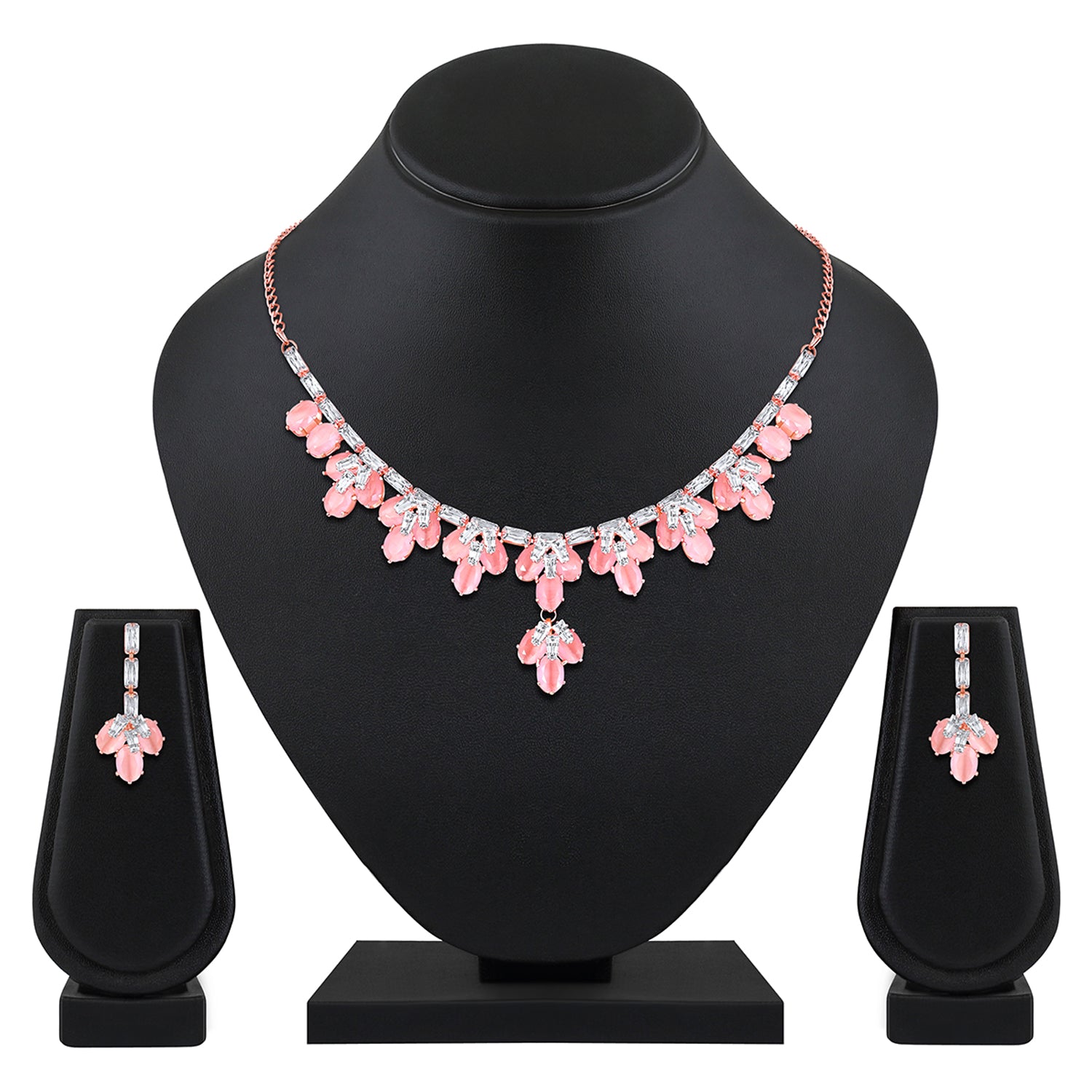 Elegant Floral CZ Necklace Paired with a Pair of Earrings