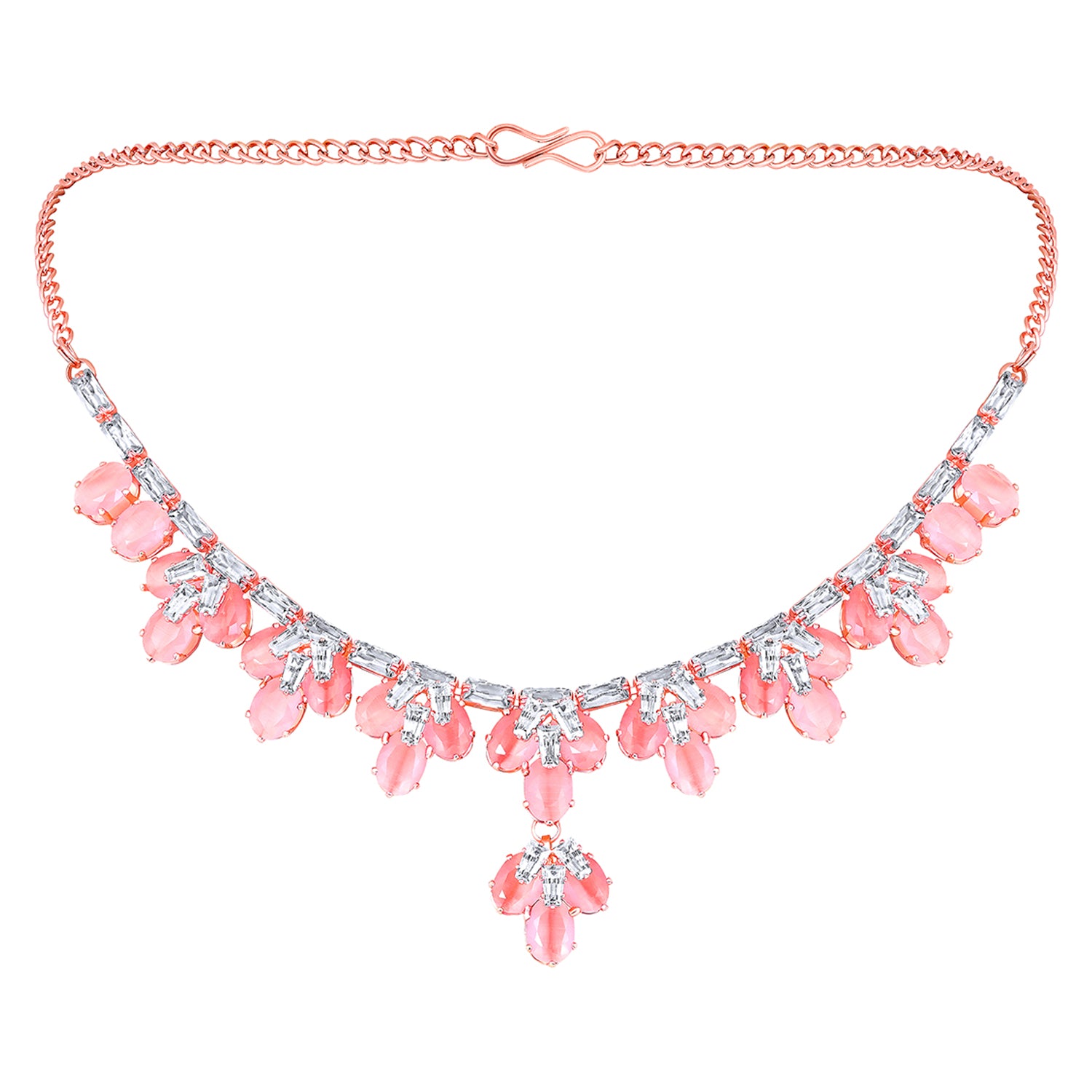 Elegant Floral CZ Necklace Paired with a Pair of Earrings