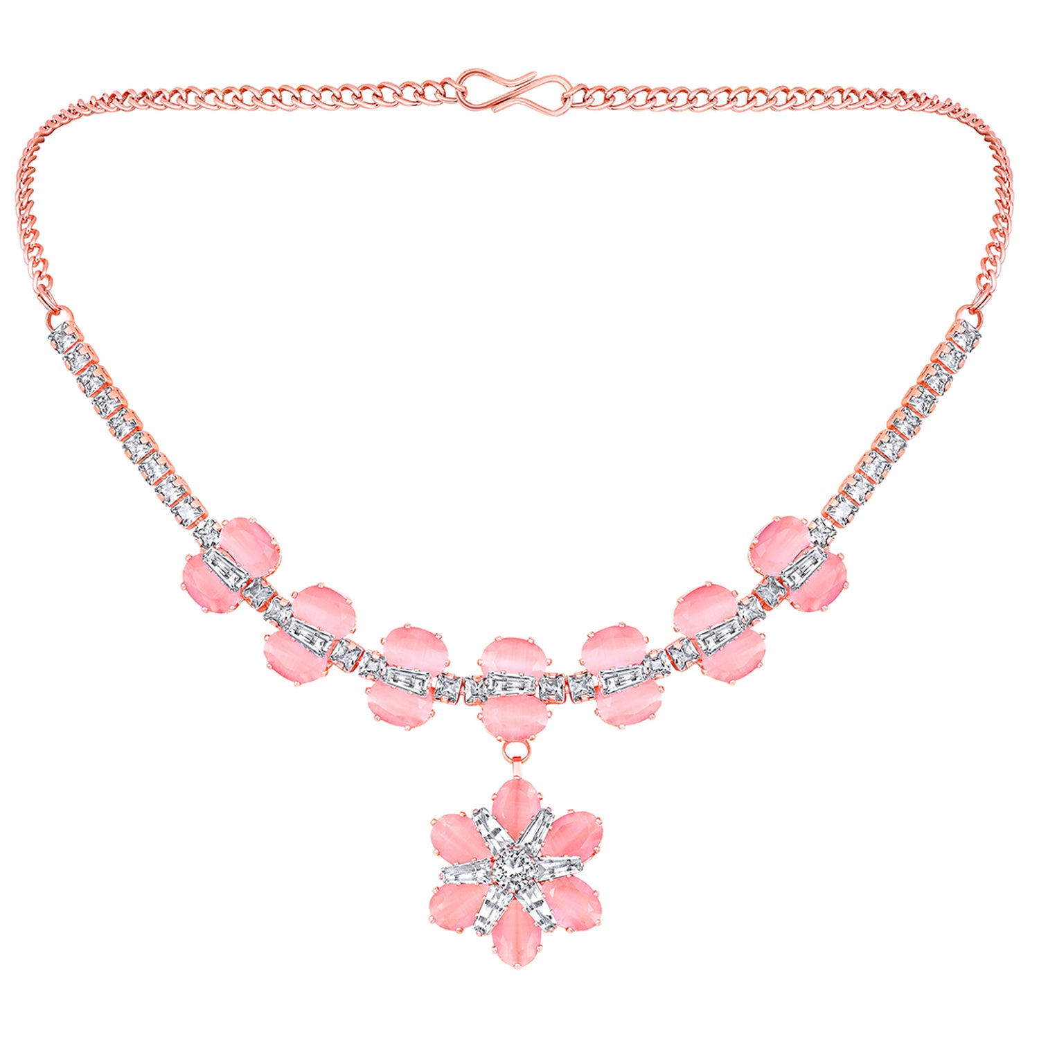 Elegant Floral CZ Necklace Paired with a Pair of Earrings