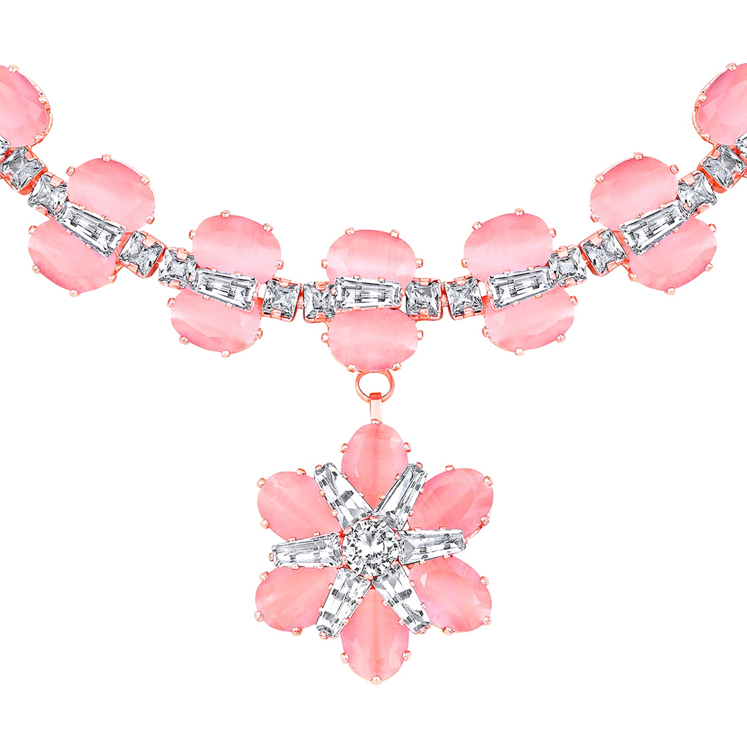 Elegant Floral CZ Necklace Paired with a Pair of Earrings