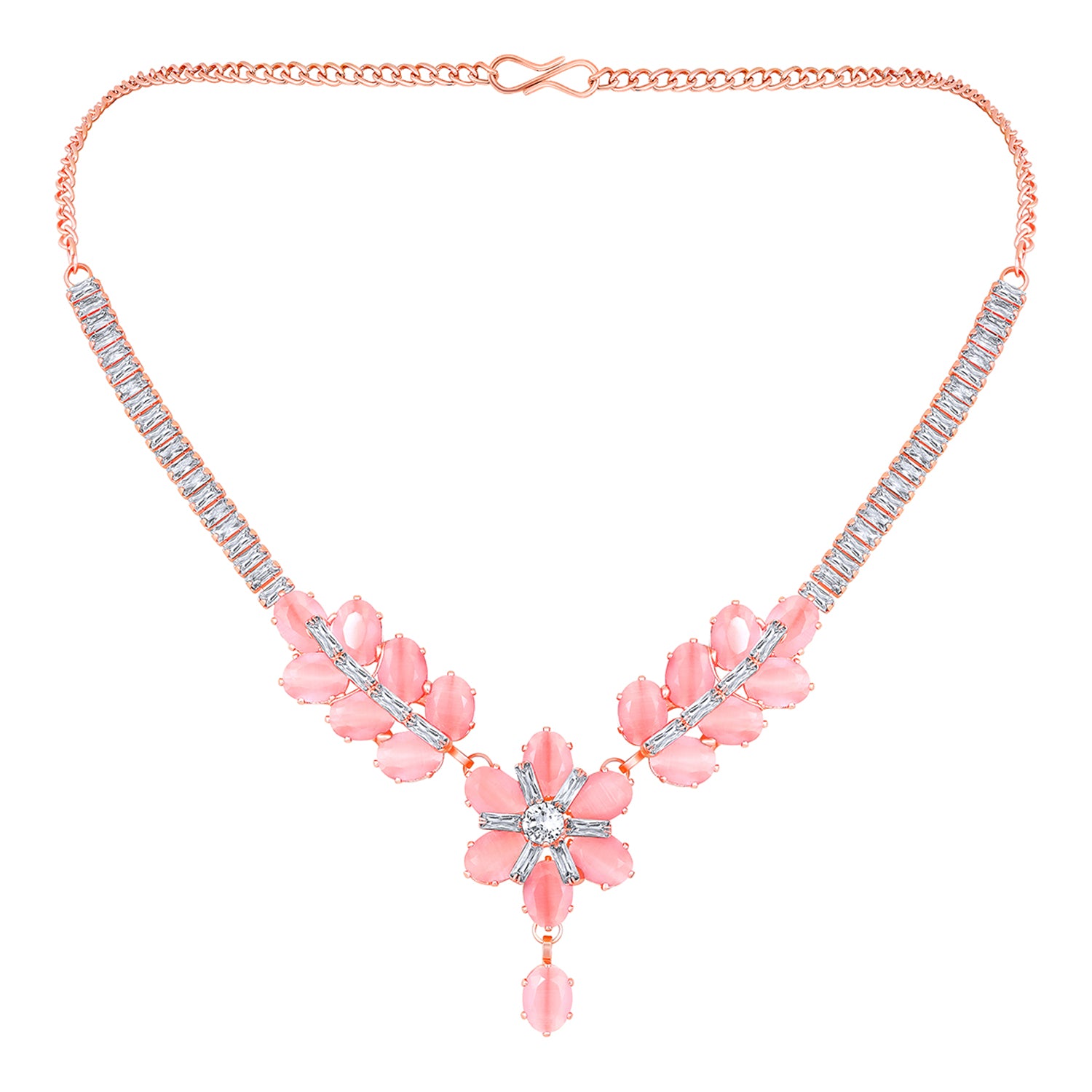 Elegant Floral CZ Necklace Paired with a Pair of Earrings