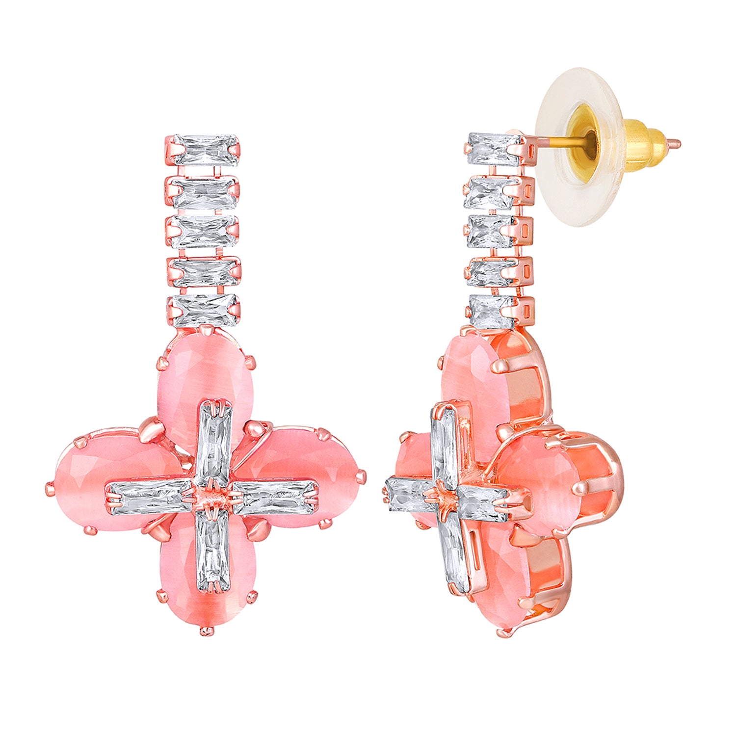 Elegant Floral CZ Necklace Paired with a Pair of Earrings