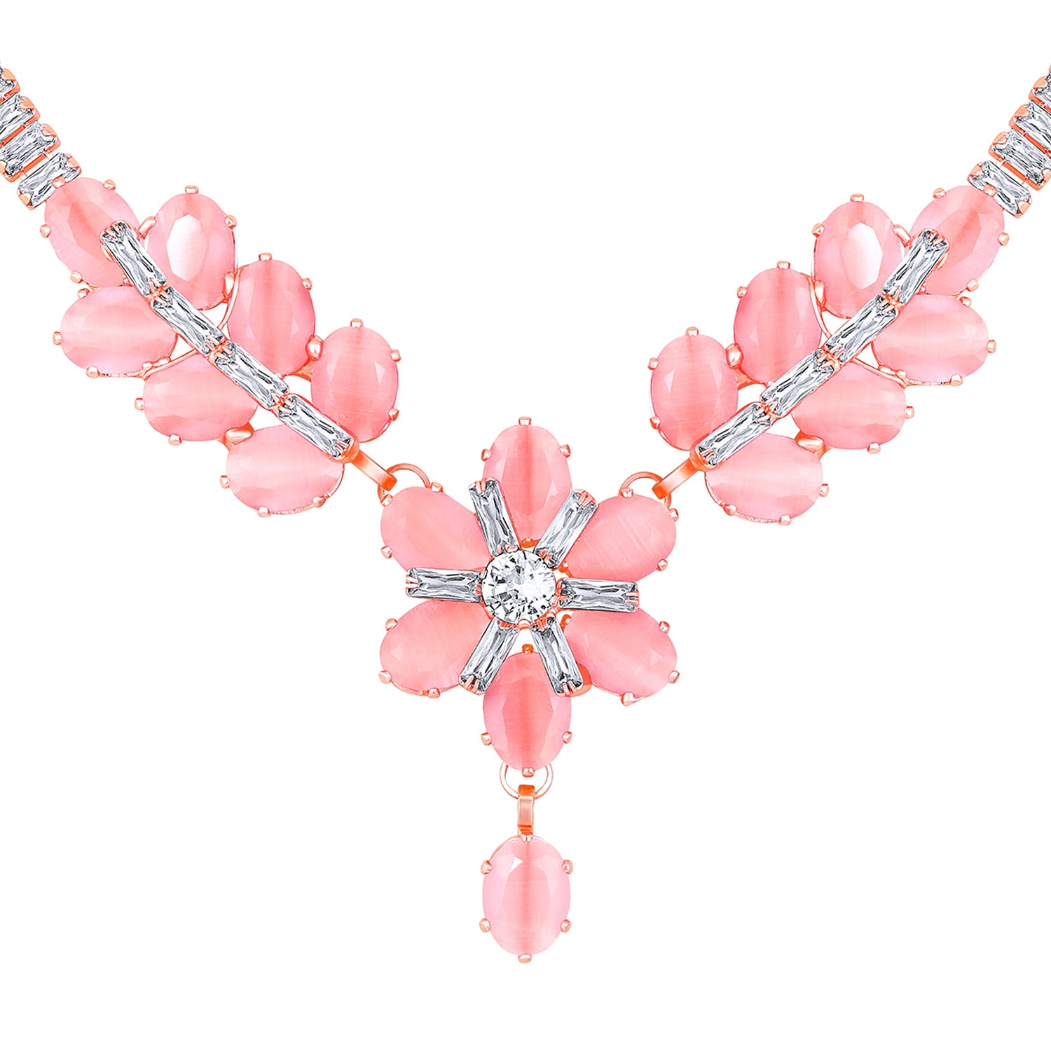 Elegant Floral CZ Necklace Paired with a Pair of Earrings