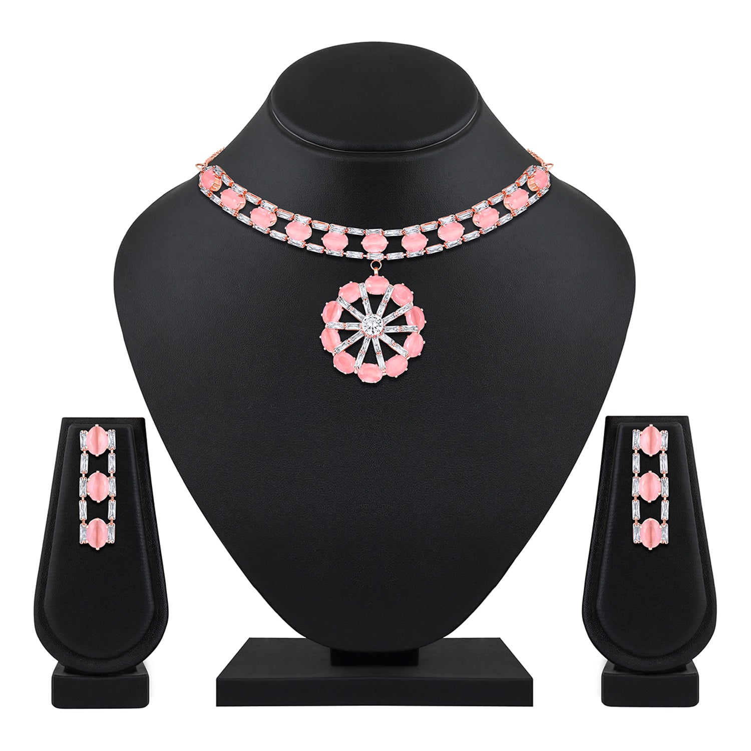 Elegant Floral CZ Necklace Paired with a Pair of Earrings