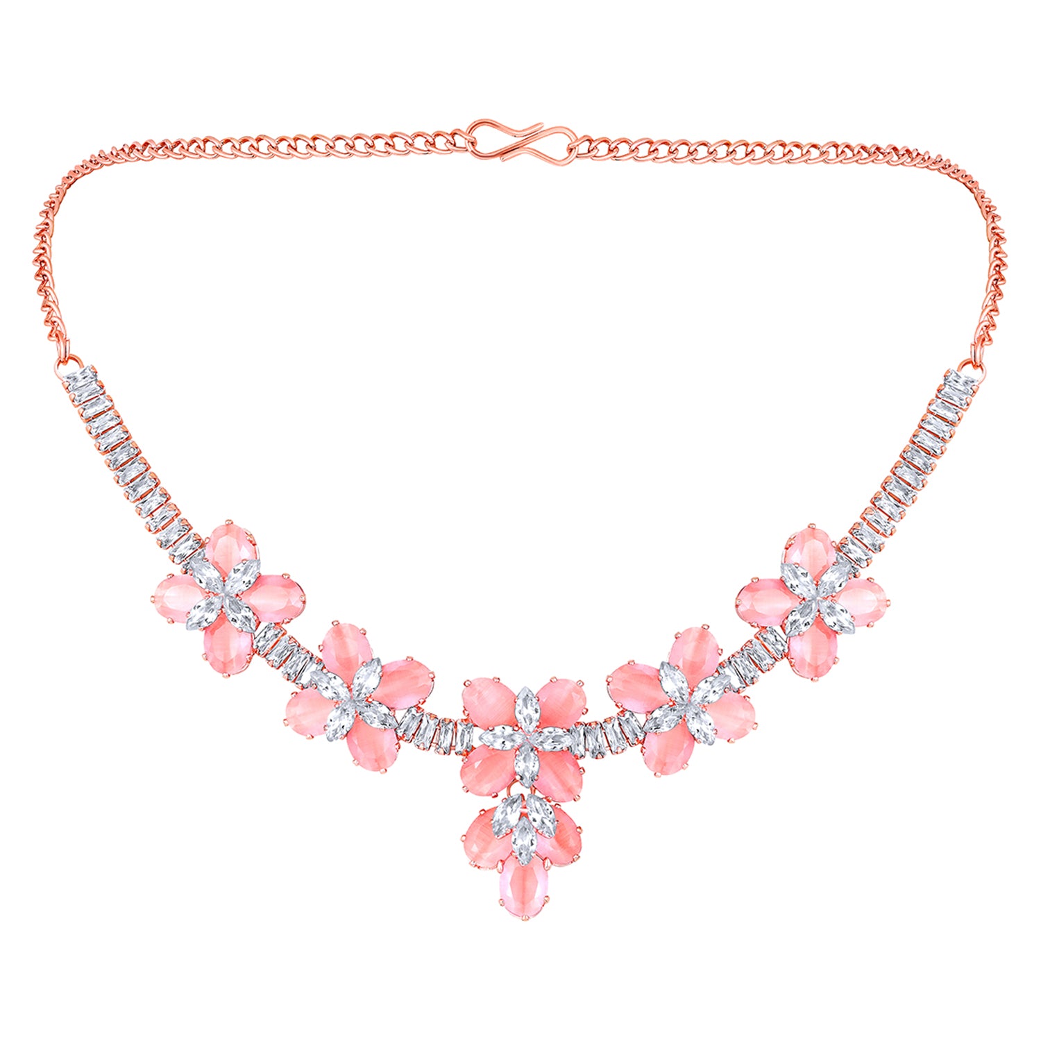 Elegant Floral CZ Necklace Paired with a Pair of Earrings