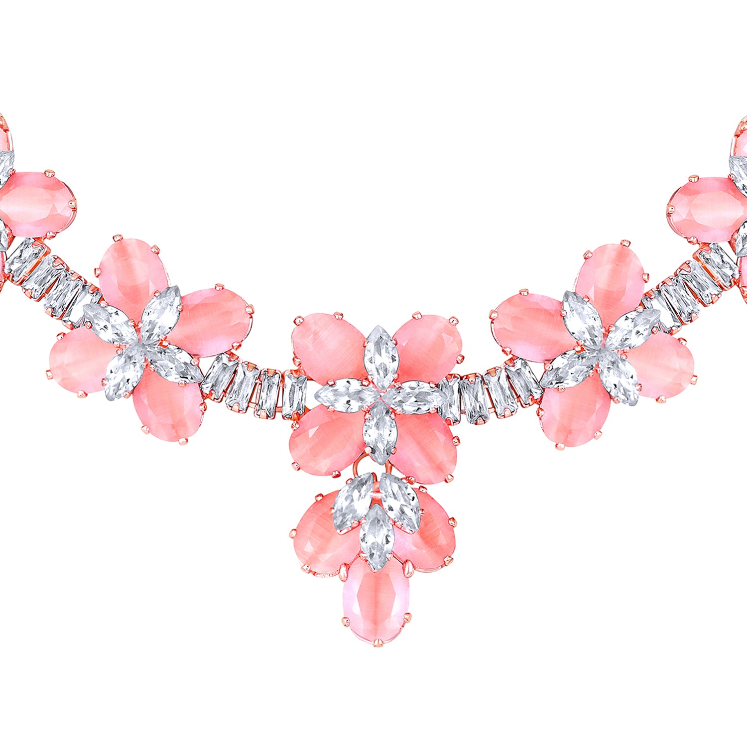 Elegant Floral CZ Necklace Paired with a Pair of Earrings