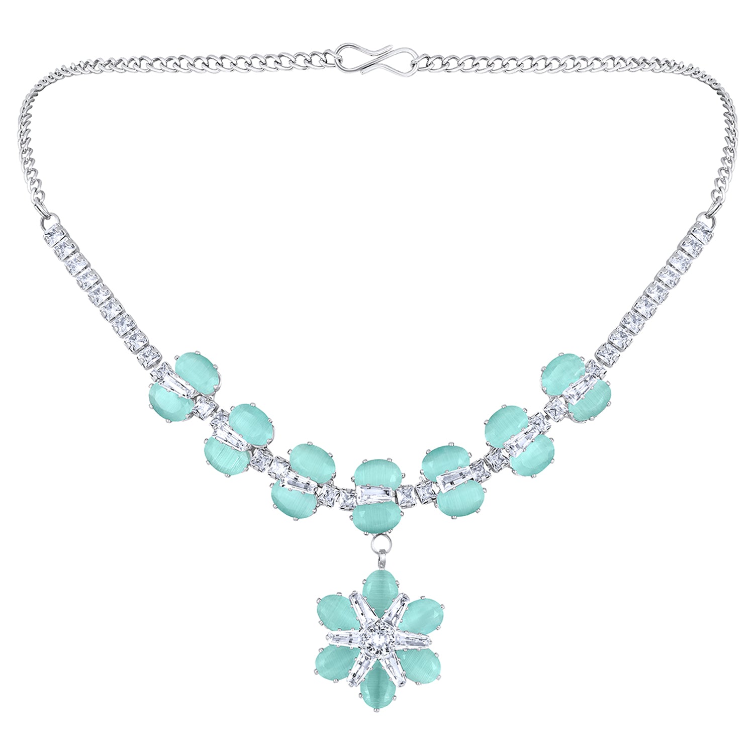 Elegant Floral CZ Necklace Paired with a Pair of Earrings