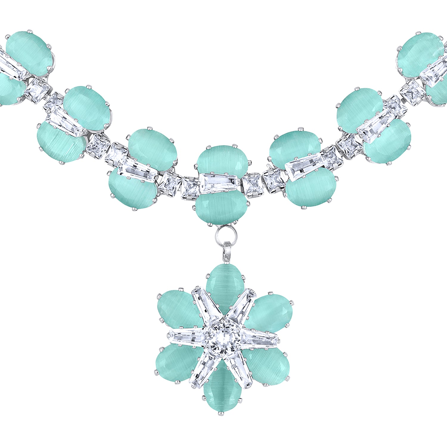 Elegant Floral CZ Necklace Paired with a Pair of Earrings
