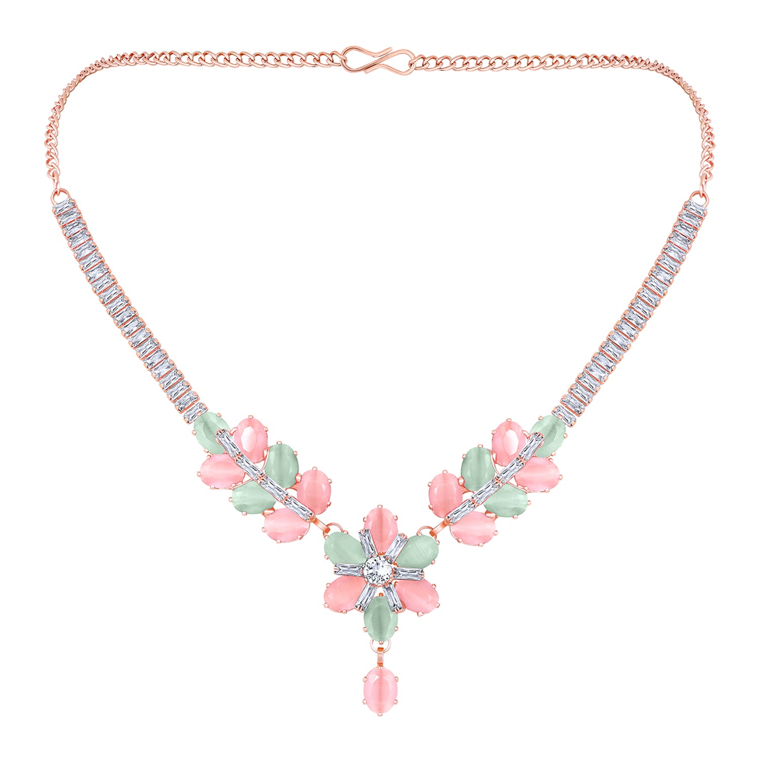 Elegant Floral CZ Necklace Paired with a Pair of Earrings