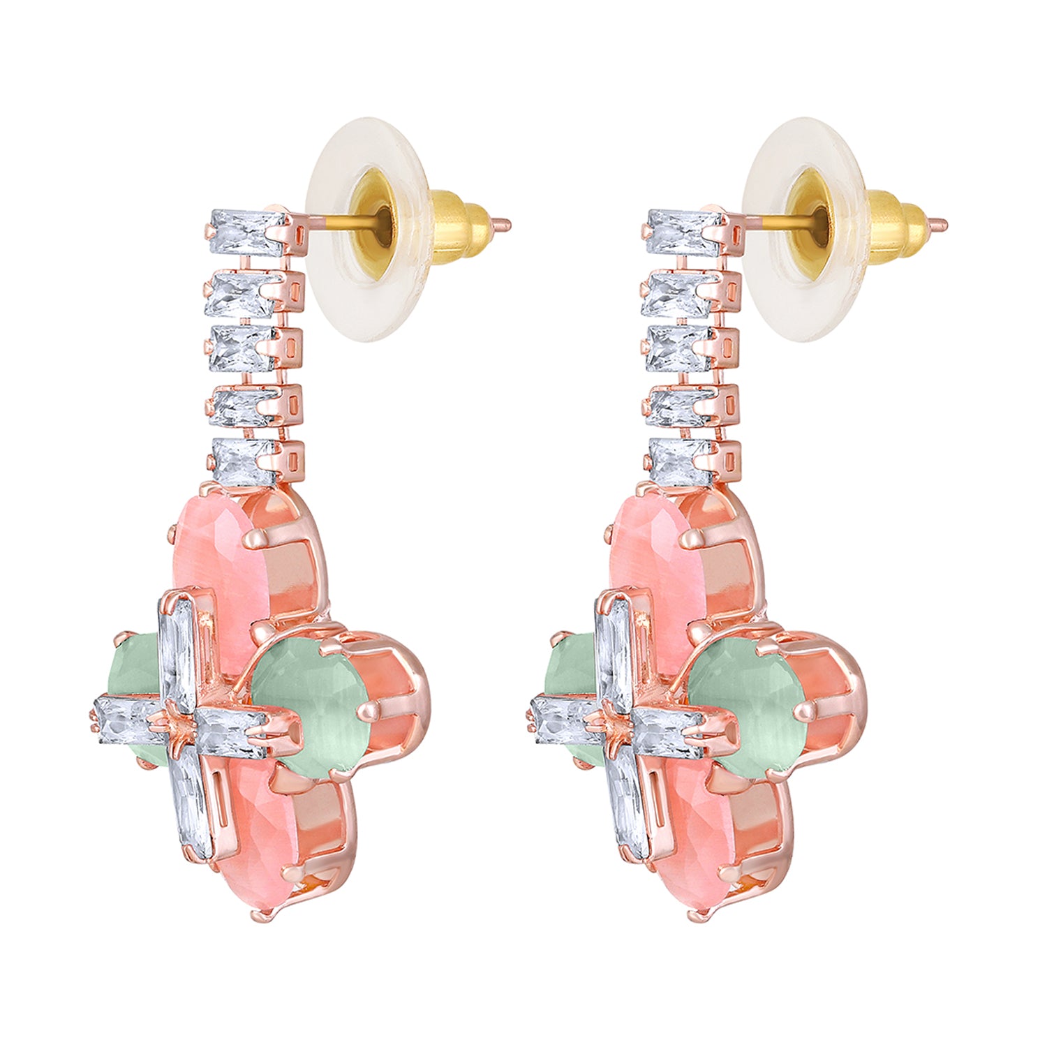 Elegant Floral CZ Necklace Paired with a Pair of Earrings