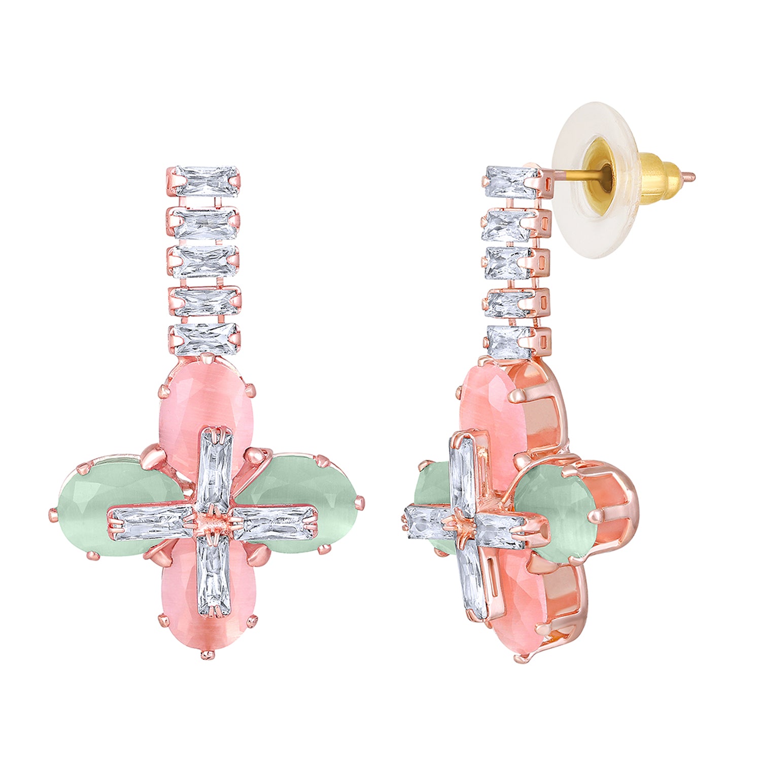 Elegant Floral CZ Necklace Paired with a Pair of Earrings